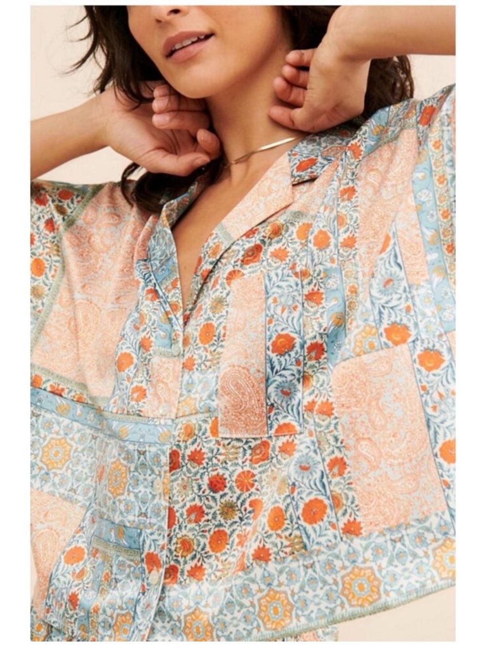 dRA Silkly Floral Patchwork Boxy Cropped Blouse- Cottage Core